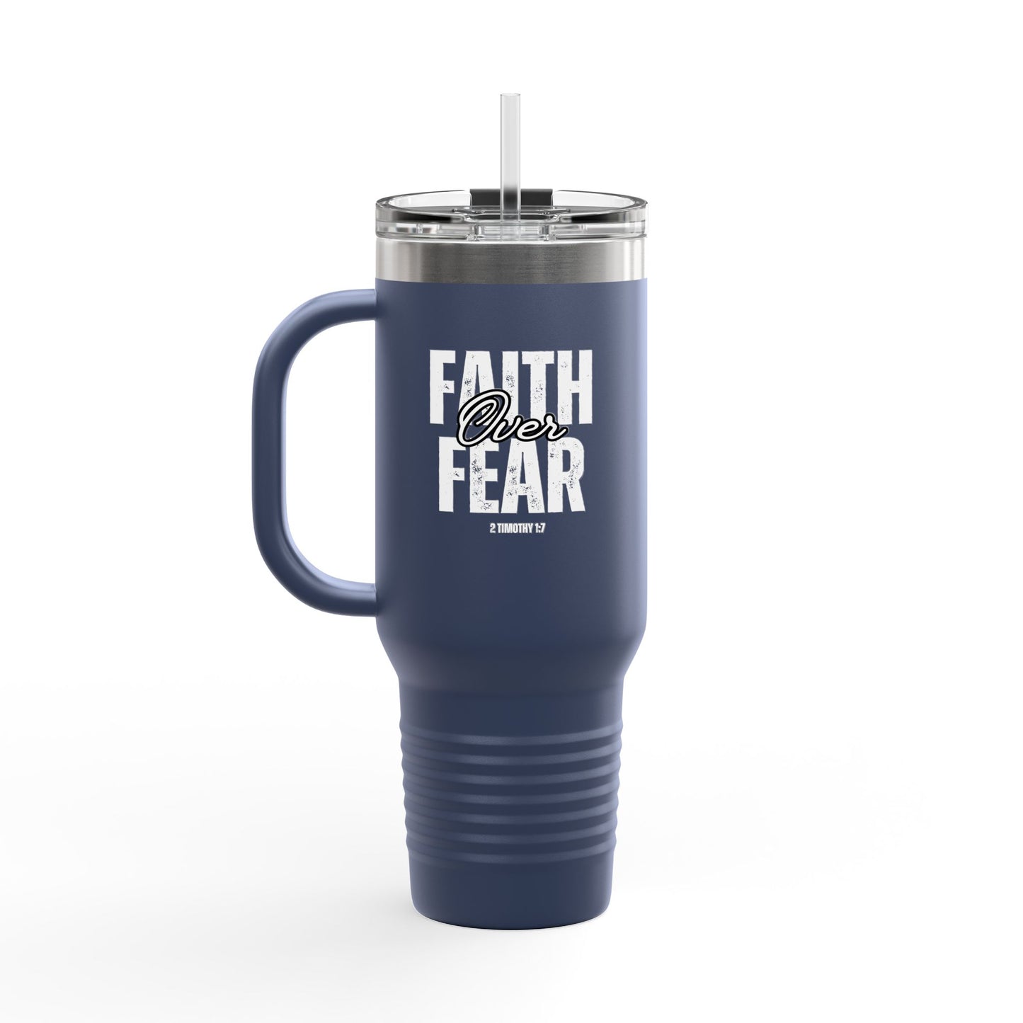 Faith Over Fear Insulated Travel Mug - 40oz Red Tumbler for Adventure Seekers